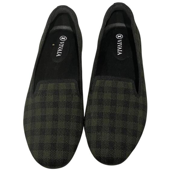 NWOB Vivaia Audrey Green Plaid Roundtoe Woven Knit Loafer EU 38.5 US 8 - Picture 5 of 8